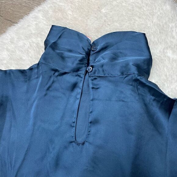 Suzy Shier Satin Top Blouse Long Balloon Sleeve Blue Womens Size Large NEW w Tag - Picture 8 of 12